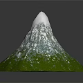 Scenic Garden Landscape With Mountain Featuring Green Grass Base And Snowy White Peak